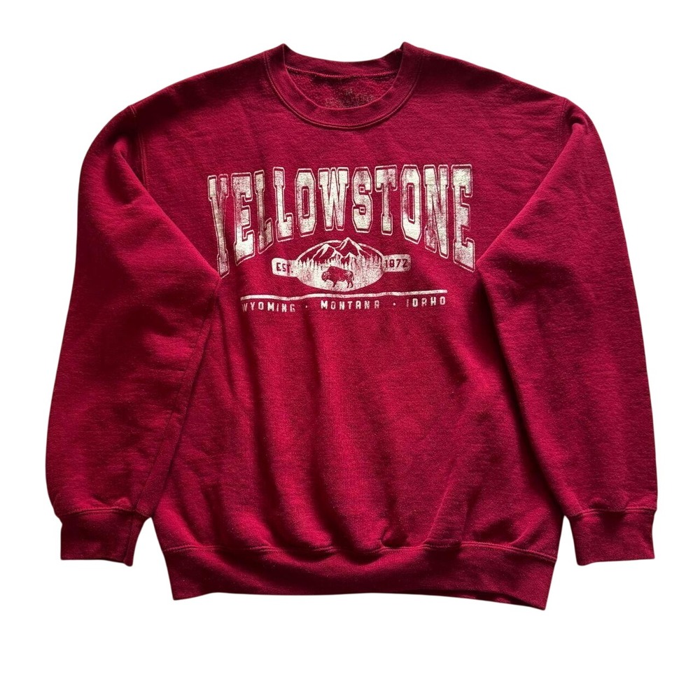 Yellowstone National Park Crewneck Pullover Sweatshirt M Red Gorpcore Outdoor